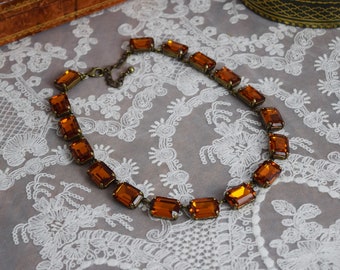 Anna Wintour Necklace, Citrine Collet Necklace, Topaz Georgian Paste Riviere Necklace, Regency Jewelry 18th Century Jewelry, Orange Necklace