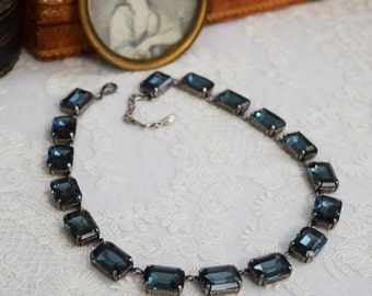 Navy Blue Statement Necklace, Anna Wintour Necklace. Montana Sapphire Collet Necklace, Georgian Paste. Regency, 18th Century, 19th Century,