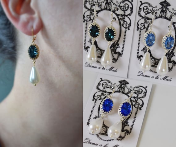 Paires De Boucles D'oreilles Pendantes Anciennes XIXe Siècle - Verre Noir Et Argent Massif Deuil