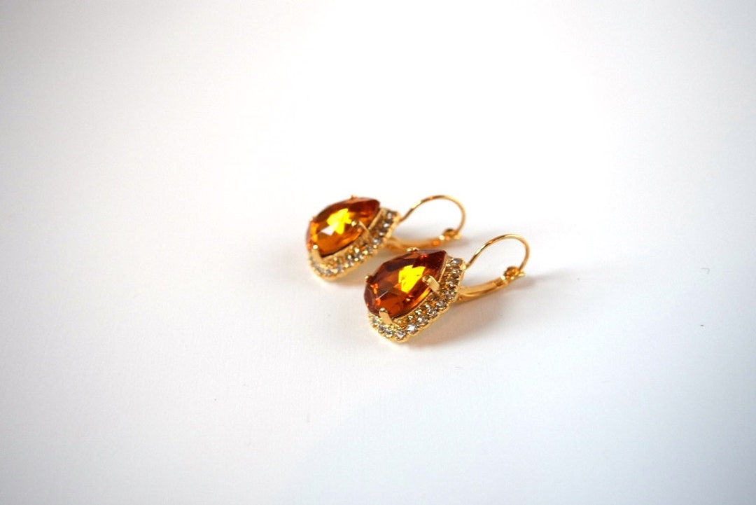 Orange Crystal Earrings, Orange Topaz Earring, Orange Jewelry, 18th