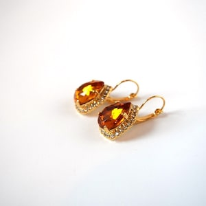 Orange Crystal Earrings, Orange Topaz Earring, Orange Jewelry, 18th Century jewelry, Regency Earrings, Georgian Paste, Orange Topaz Jewelry