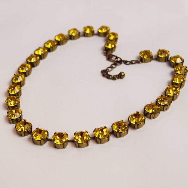 Dark Yellow Swarovski Crystal Necklace, Citrine Riviere Necklace, Yellow Collet, Tennis Mustard Yellow Wedding, Dark Yellow Crystal Jewel