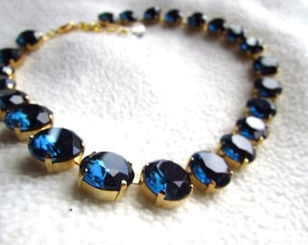 Blauer Kristall Halskette, Navy Blau Halskette, Anna Wintour Halskette, georgische Paste Collet Halskette, 18. Jahrhundert Schmuck, Regency, Antoinette