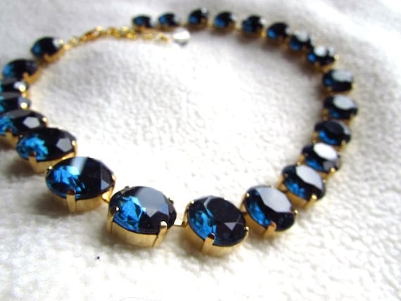 Blue Crystal Necklace, Navy Blue Necklace, Anna Wintour Necklace, Georgian  Paste Collet Necklace, 18th Century Jewelry, Regency, Antoinette