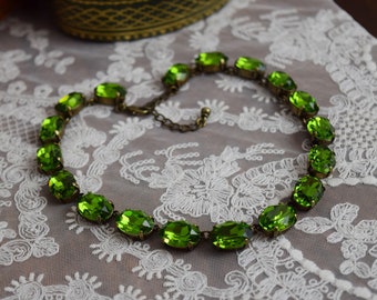 Olive Green Anna Wintour Necklace, Georgian Paste Necklace, Green Statement Necklace. Regency Necklace, Jane Austen Jewelry, Olive Necklace