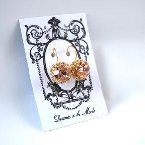 Champagne Crystal Earrings, Light Peach Rhinestone Earrings, Peach Sparkle Jewelry, Swarovski Crystal Earrings, Peach Crystals Halo Earring