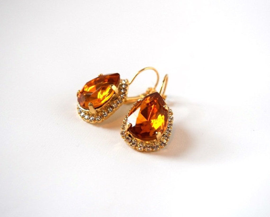 Orange Crystal Earrings Orange Topaz Earring Orange Jewelry Etsy
