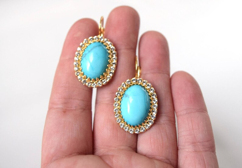 Regency Turquoise Earrings Faux Turquoise Rhinestone Etsy