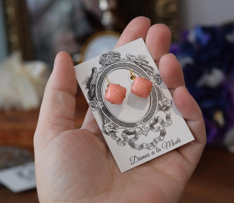 Pink Historical Earrings, Pink Coral Earrings, Coral Teardrop Earring, Faux Coral, Pink Pearl Jewelry, Regency Earring, Historical Jewelry image 4