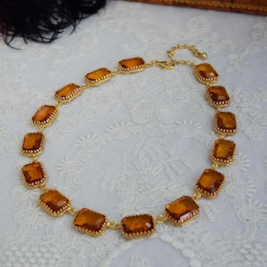 Orange Crystal Necklace, Topaz Collet Necklace, Citrine Anna Wintour Necklace, Topaz Riviere Necklace, Georgian Paste, Regency Necklace