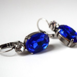 Sapphire Crystal Earrings, Royal Blue Earring, Paste Earrings, Blue Rhinestone Jewelry, Georgian Earring, 18th Century, 19th Century, Royal