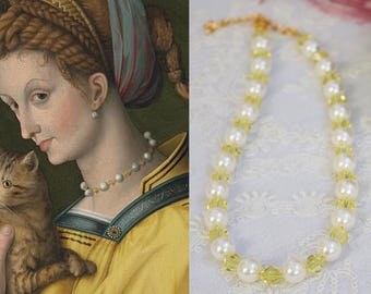 Renaissance Yellow Crystal and Pearl Necklace, Renaissance Jewelry, Historical Jewelry, Historic Necklace, Renaissance Necklace, Jewellery