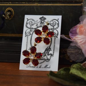 Garnet Georgian Paste Earrings, Floral Crystal Earrings, Reproduction Jewelry 18th , Garnet Cluster Earring, Regency Jewelry, 19th Century