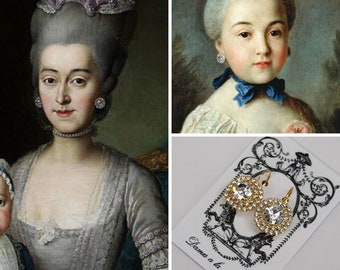 18th Century Earrings, Georgian Paste Earrings, Historical Jewelry, Marie Antoinette Earrings, Rococo Jewelry, Reproduction Earrings, Paste