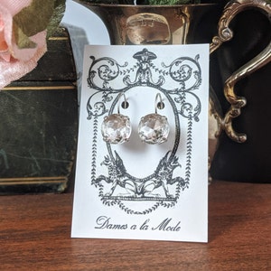 Clear Crystal Earrings, Paste Glass Earrings, Regency Paste, Jane Austen Jewelry, White Rhinestone, Glass Diamond Jewelry, White Crystal