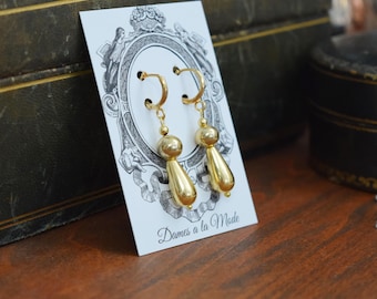Sale! Golden Beaded Teardrop Earrings, Historical Earrings