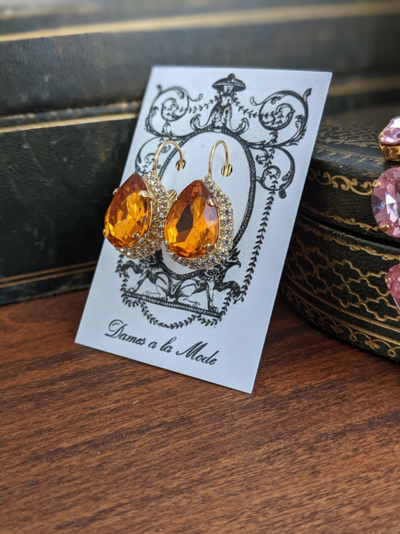 Orange Crystal Earrings Orange Topaz Earring Orange Jewelry Etsy