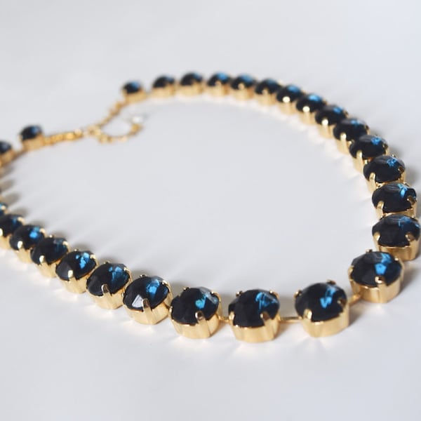 Navy Rhinestone Necklace, Montana Sapphire Jewelyr, Navy Blue Necklace, Georgian Paste Collet, Regency Jewelry, Jane Austen, Anna Wintour