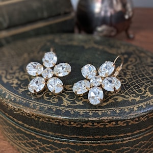 Georgian Paste Flower Earrings, Clear Crystal Earrings, Diamond Wedding Earring, Cluster Earring, Regency Floral Earrings, 19th Century