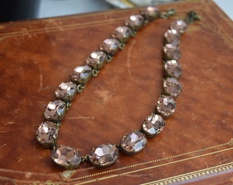 Dusty Pink Crystal Statement Necklace, 18th Century Necklace, Mauve Pink Riviere Necklace  Wedding Necklace, Wintour Necklace, Peach Crystal