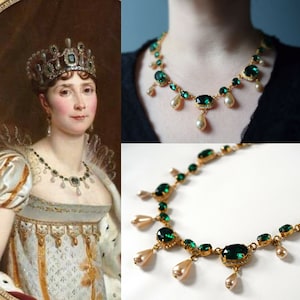 Empress Josephine Emerald Necklace, 19th Century Jewelry, Historical Jewelry, Reproduction Necklace, Georgian Paste Necklace, Riviere Green