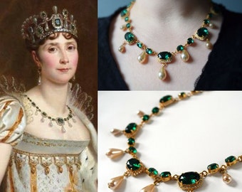Empress Josephine Emerald Necklace, 19th Century Jewelry, Historical Jewelry, Reproduction Necklace, Georgian Paste Necklace, Riviere Green