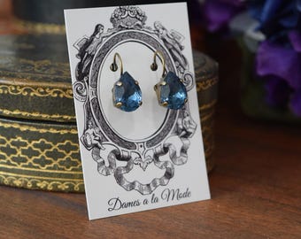 Dark Blue Crystal Earrings, Navy Blue Teardrop Earrings, Blue Crystal Earrings, Regency earrings, Navy blue jewelry, Dark blue earring Denim