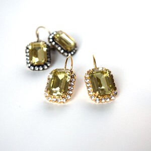 Light Yellow Swarovski Earrings, Yellow Crystal Earring, Citrine Crystal Jewelry, 18th century, 19th Century, Georgian Paste Jewelry Citrine