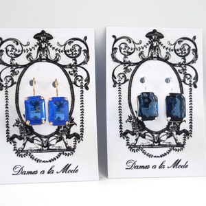 Dark Blue Crystal Earrings, Sapphire Crystal Earrings, Blue Crystal Earrings, Regency earrings, Blue Crystal jewelry,  blue earring Denim