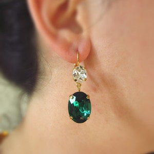Emerald Earrings, Green Crystal Earrings, Emerald and Diamond, Angelina Jolie, 18th Century Jewelry, Rococo Earrings, Marie Antoinette