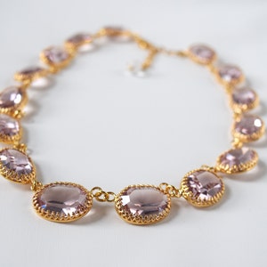 Light Purple Collette Necklace, Anna Wintour Lilac, Amethyst Crystal Necklace, Purple Statement Necklace, Georgian Paste, Regency Necklace
