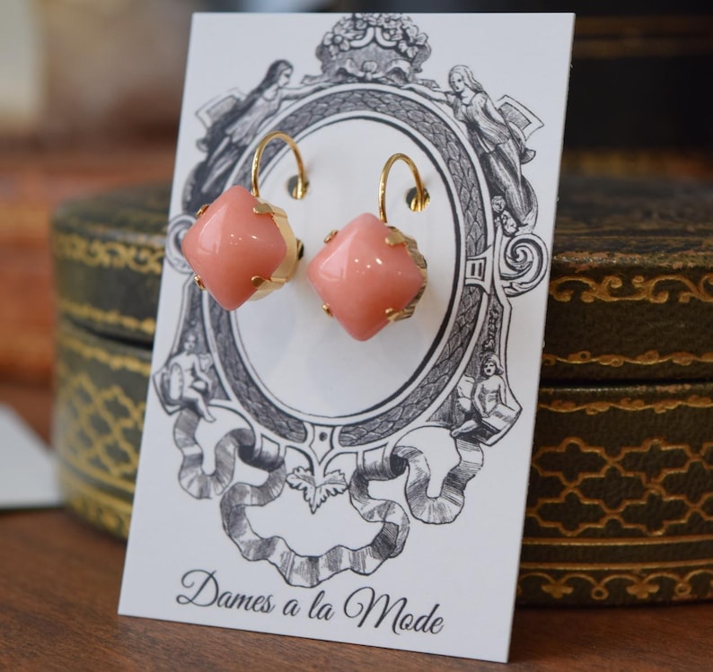 Pink Historical Earrings, Pink Coral Earrings, Coral Teardrop Earring, Faux Coral, Pink Pearl Jewelry, Regency Earring, Historical Jewelry image 2