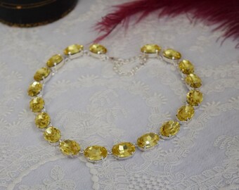 Citrine Anna Wintour Necklace, Georgian Paste Necklace, Statement Necklace, Light Yellow Crystal. Regency Paste Jane Austen Jewelry Rococo