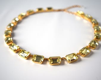 Yellow Crystal Necklace, Swarovski Crystal Jewelry, Citrine Collet Necklace, Georgian Paste Jewelry, Rococo 18th Century Pale Yellow Jewelry