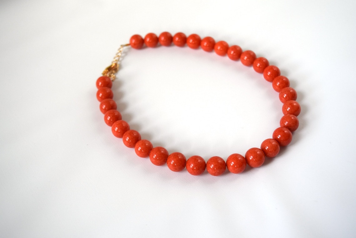 Large Regency Coral Necklace Coral Beaded Necklace Big Coral Etsy