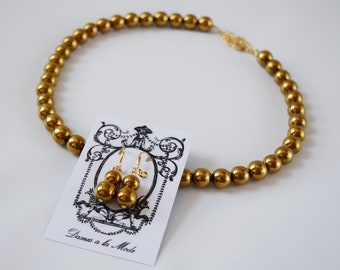 Georgian Style Golden Beaded Necklace, Gold Hematite Necklace, Golden Bead Jewelry, Regency Jewelry, 19th Century Necklace, Historic Jewelry