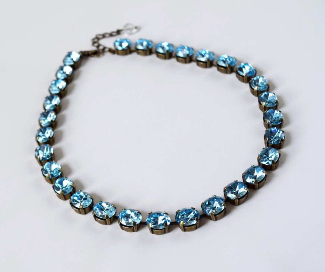 Aquamarine Swarovski Crystal Necklace Light Blue Rhinestone - Etsy