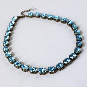 Aquamarine Swarovski Crystal Necklace, Light Blue Rhinestone Necklace, Aqua Crystal Necklace, Paste Glass Jewelry, Sky Blue Choker Necklace,