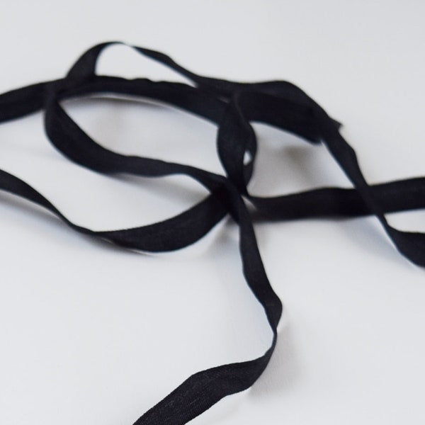 Two Yards Black Silk Ribbon - Narrow 100% Silk Ribbon