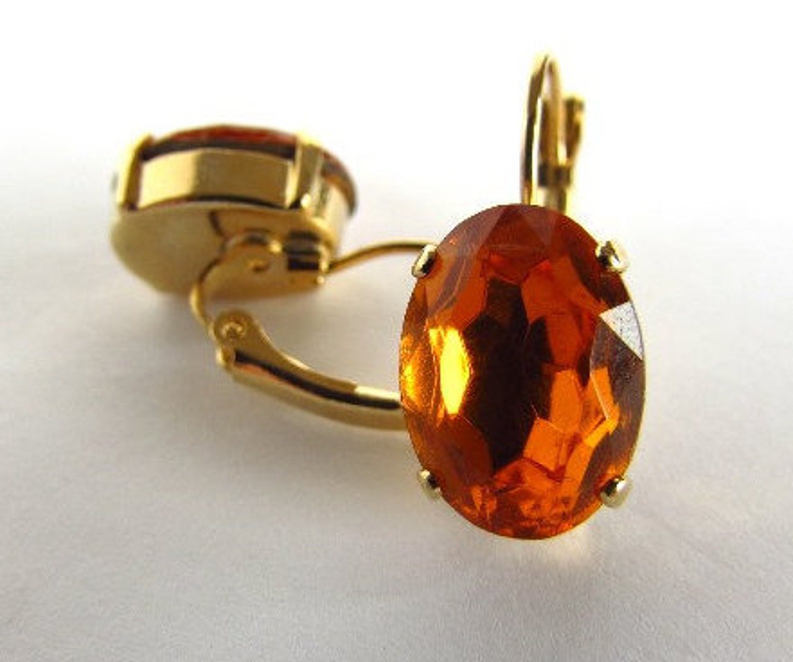 Orange Topaz Earrings Orange Rhinestone Earrings Crystal Etsy