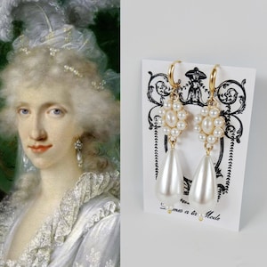 18th Century Pearl Earrings, Georgian Earrings, Huge Pearl Dangle Earrings, Rococo Earring, Marie Antoinette earring, 18th Century Jewelry