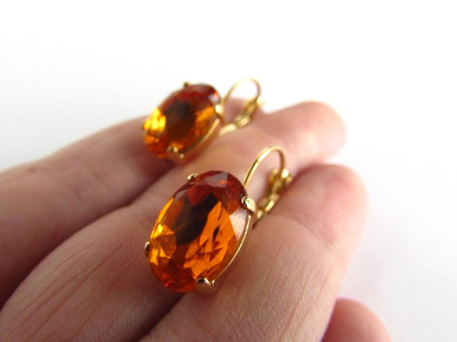 Orange Topaz Earrings Orange Rhinestone Earrings Crystal Etsy