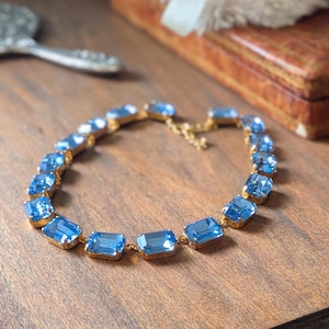 Light Blue Statement Necklace, Blue Anna Wintour Necklace, Ocean Blue Collet Necklace, Something Blue Rhinestone Jewelry, Sky Blue Crystal,