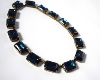 Navy Blue Statement Necklace, Anna Wintour Necklace. Montana Sapphire Collet Necklace, Georgian Paste. Regency, 18th Century, 19th Century,