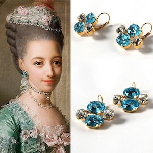 18th Century Earrings, Aquamarine Earrings, Light Blue Crystal Earrings, Reproduction Jewelry, Georgian Paste Jewelry, Rococo, Antoinette