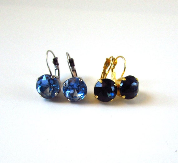 Blue Crystal Earrings, Blue Rhinestones, Paste Glass Earring, Regency Jane Austen Jewelry, Navy Crystal, Light Blue Earrings, Something Blue