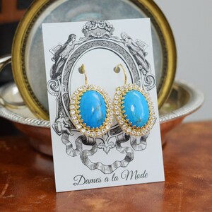 Regency Turquoise Earrings, Faux Turquoise Rhinestone Earrings, Blue 19th Century, Swarovski Crystal Earrings, Historical Halo Earring