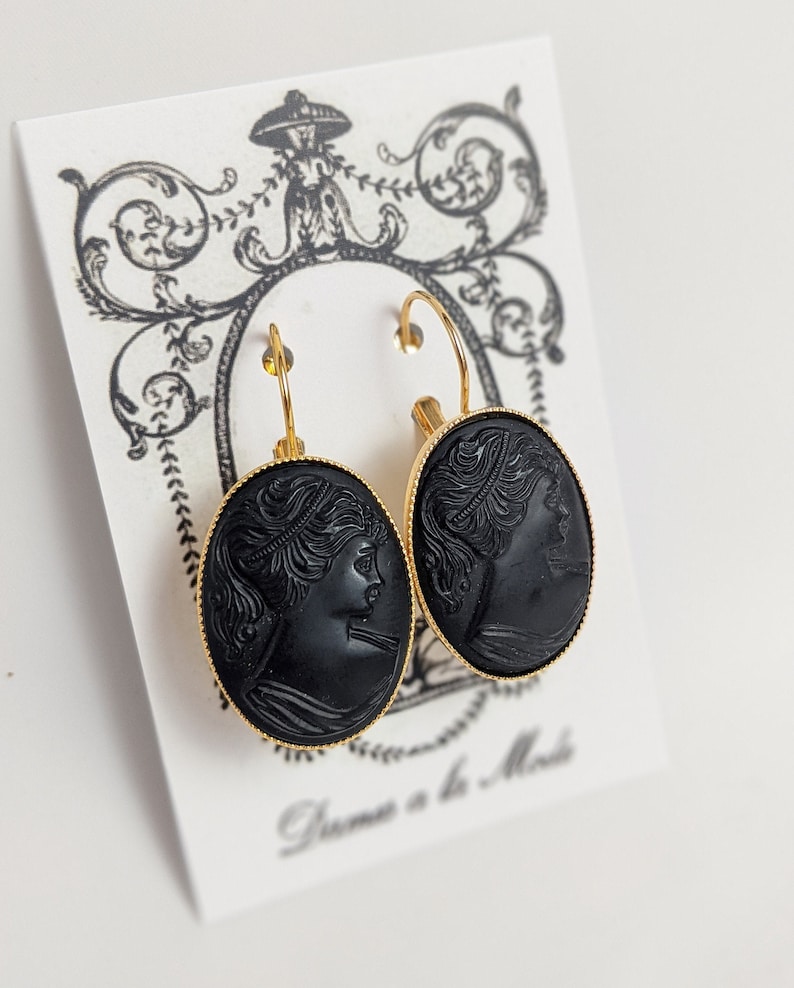 Black Cameo Earrings Glass Cameos Jet Cameo Earrings Etsy