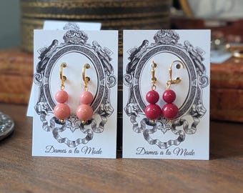 Regency Coral Earrings, Pink Coral Dangle, Red Coral Jewelry 19th Century Earring, Historical Jewelry, Pink Earring, Pink  Reenactor Jewelry