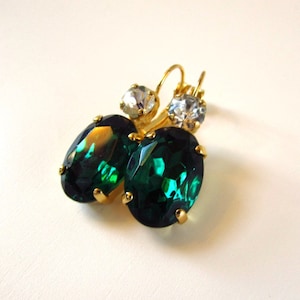 Emerald Earrings, Green Rhinestone Earring, Emerald Wedding Earring, Green Bridesmaid Earring Georgian Paste Earring, Angelina Jolie Earring